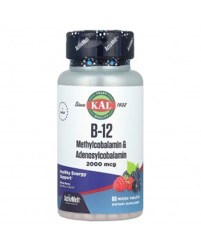 KAL, витамин B-12 (в виде метилкобаламина и аденосилкобаламина), с ягодным вкусом, 2000 мкг, 60 мини-таблеток